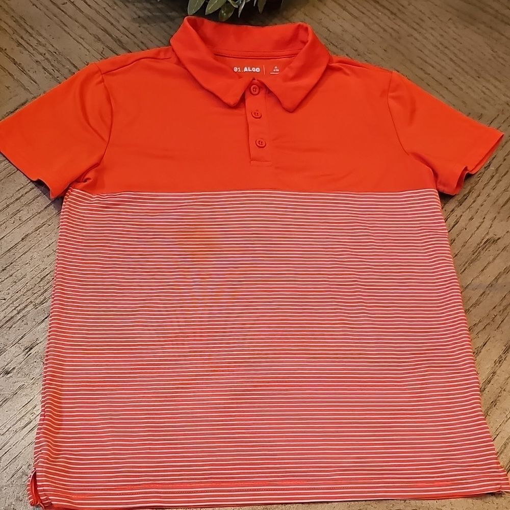 Orange Striped Polo Shirt Size M 8-10